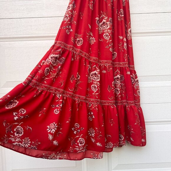 Max Studio Women's Red Flutter Sleeve V-neck Tier Maxi Dress - Small - Picture 6 of 8